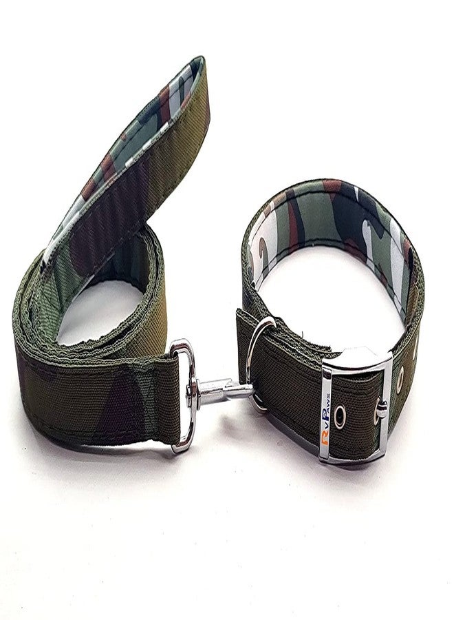 Pups&Pets Dog Army Printed Padded Collar and Leash Set Military Design Heavy Hook Neck Collar Belt and Padded Handle Leash for Maxi, Medium and Large Breed Dogs - Image 1